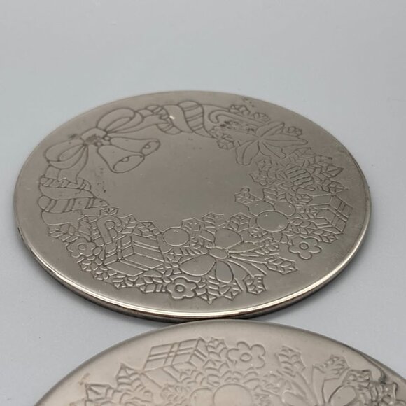 Elegance Silverplated on Steel Coaster Set – Vintage Holiday Engraved Drink - Picture 7 of 7